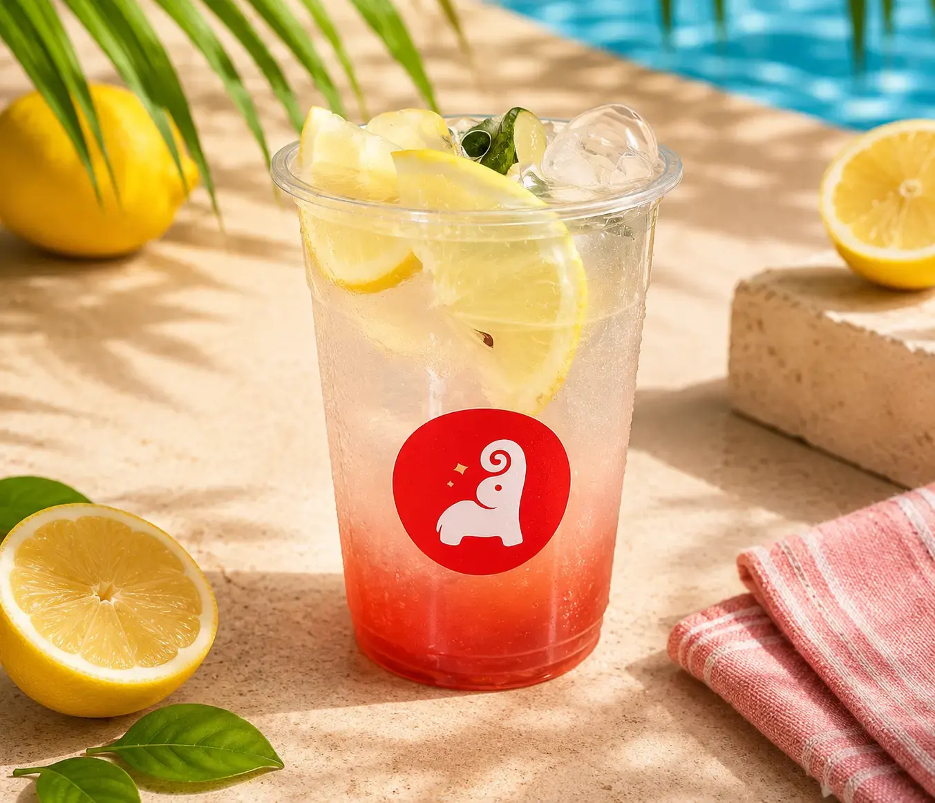 Tai Sweets fresh lemonade with lemon slices and ice in a branded cup